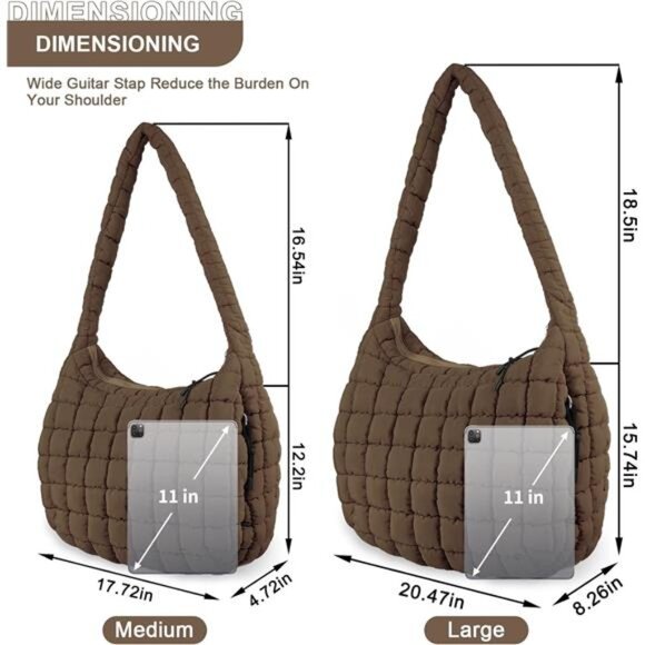 Quilted Puffer Tote Bag for Women Lightweight Nylon Crossbody Shoulder Purse - Picture 2 of 7